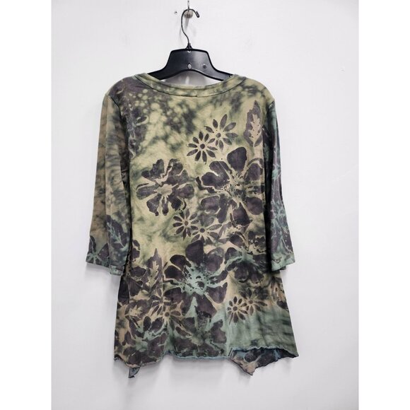Winter Sun Womens Wearable Art Tunic Top Small Green Floral Asymmetrical Casual - Picture 8 of 9